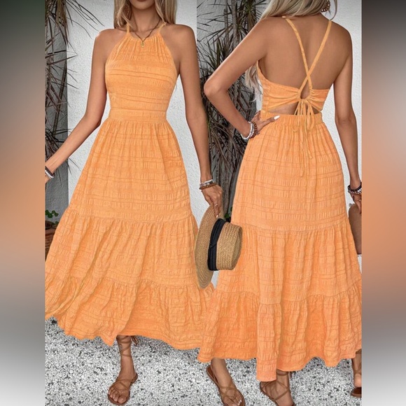 Orange Halter Maxi Dress - Picture 1 of 16